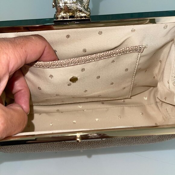 Kate Spade Queen Of The Nile Clutch Purse Tan Stingray Leather Gold Hardware - Picture 9 of 14
